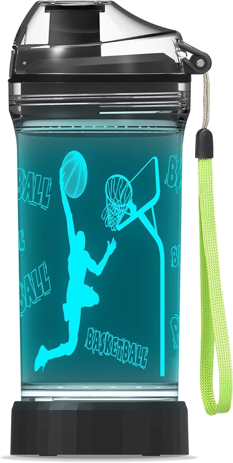 Basketball Gifts, Light Up Kids LED Water Bottle with 3D Basketball Design- 14 OZ Tritan BPA Free Eco-Friendly - Cool Drinking Cups Gift for School Kids Teenage Boy Girl Child Christmas Holiday