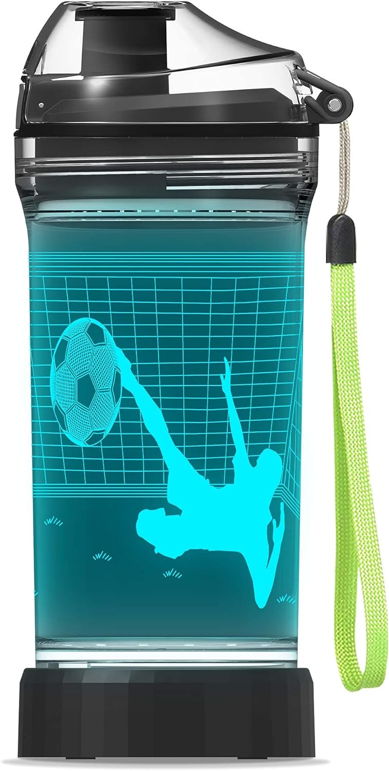 YuanDian Soccer Gifts, Light Up Kids Water Bottle with 3D Soccer Illusion Lamp- 14 OZ Tritan BPA Free Eco-Friendly - Cool Drinking Cups Gift for School Kids Boy Child Sport Soccer Lovers