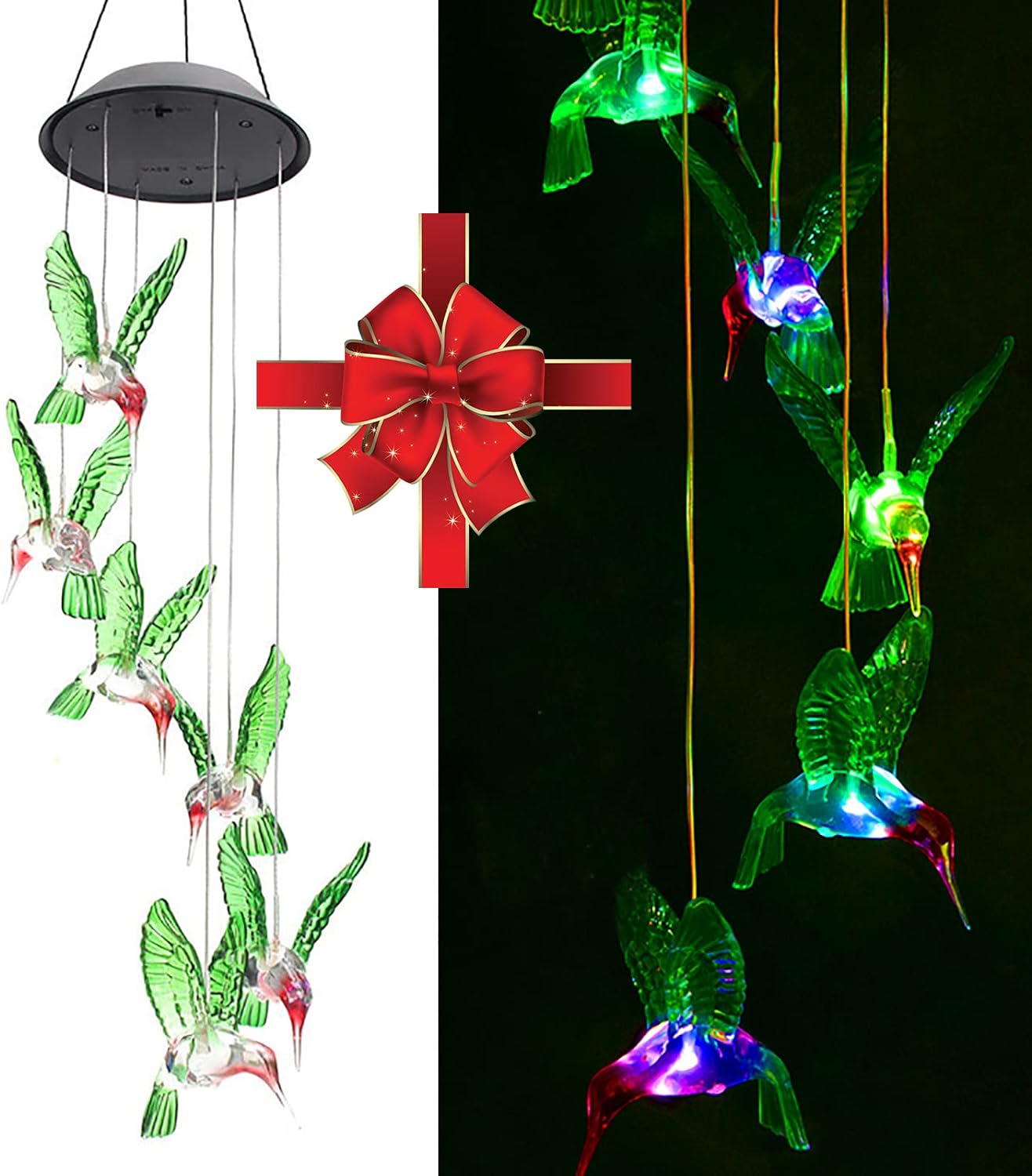 Gifts for Mom, Hummingbird Wind Chimes, ZOUTOG Color Changing LED Mobile Solar Wind Chimes, Waterproof Outdoor Solar Lights for Home/Yard/Patio/Garden, Gift for Women/Older Women