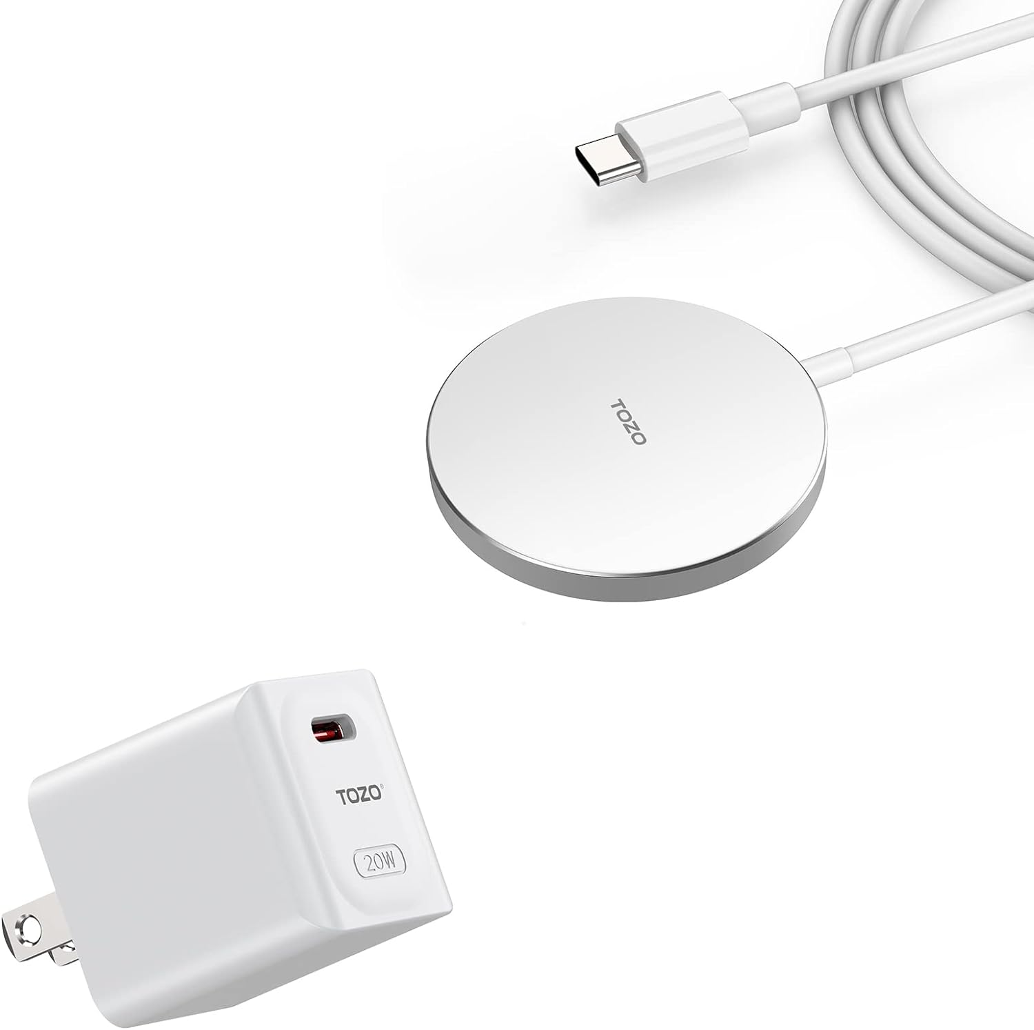 TOZO W6 Wireless Charger White & C1 USB C Charger 20W PD Power Adapter Fast Wall Charger Compatible for iPhone 15/15 Plus/15 Pro/15 Pro Max/14/13/12 Series