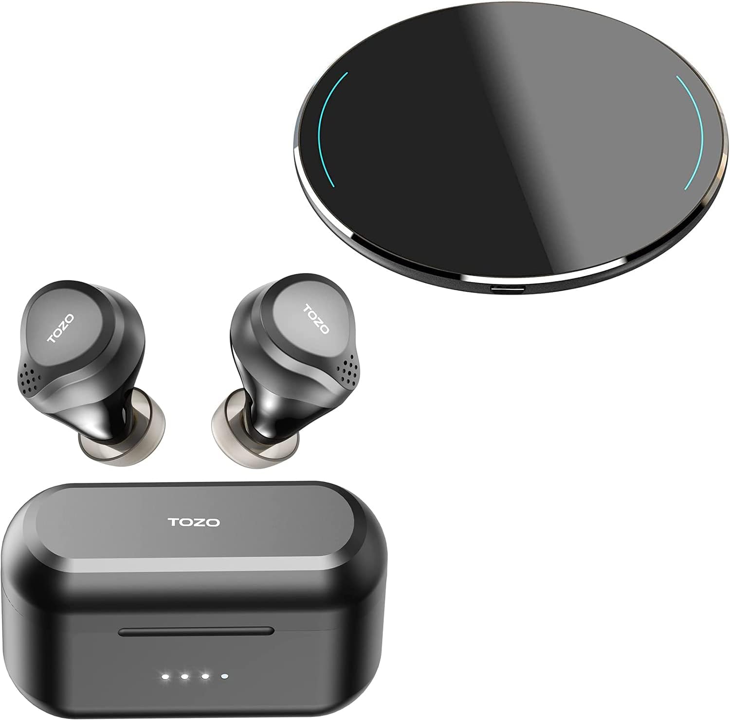 TOZO NC7 2022 Hybrid Active Noise Cancelling Wireless Earbuds Matte Black W1 Wireless Charger 10W Black