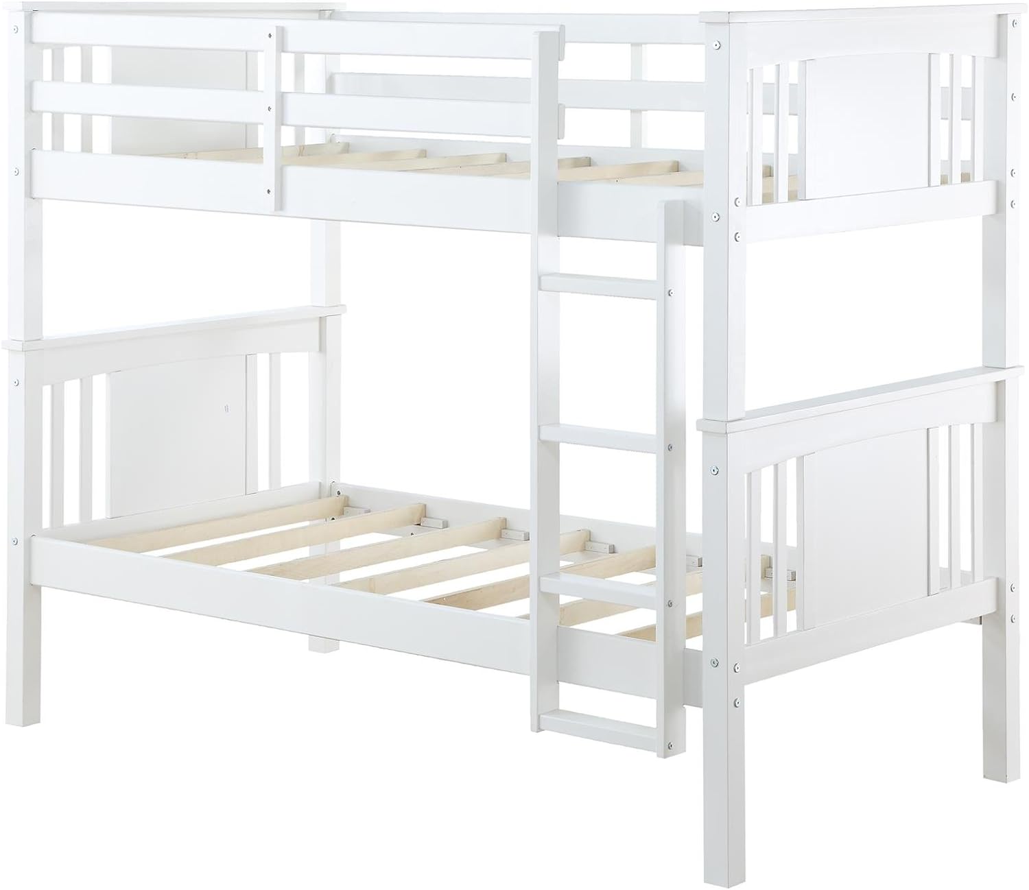 Dorel Living Dylan Kids Bunk Beds, with Guard Rail and Ladder, Wood, Twin Over Twin, White