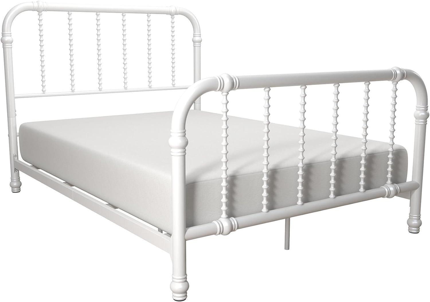 DHP Jenny Lind Kids Metal Bed Frame with Country Chic Headboard and Footboard, Underbed Storage Space for Toys, Twin, White