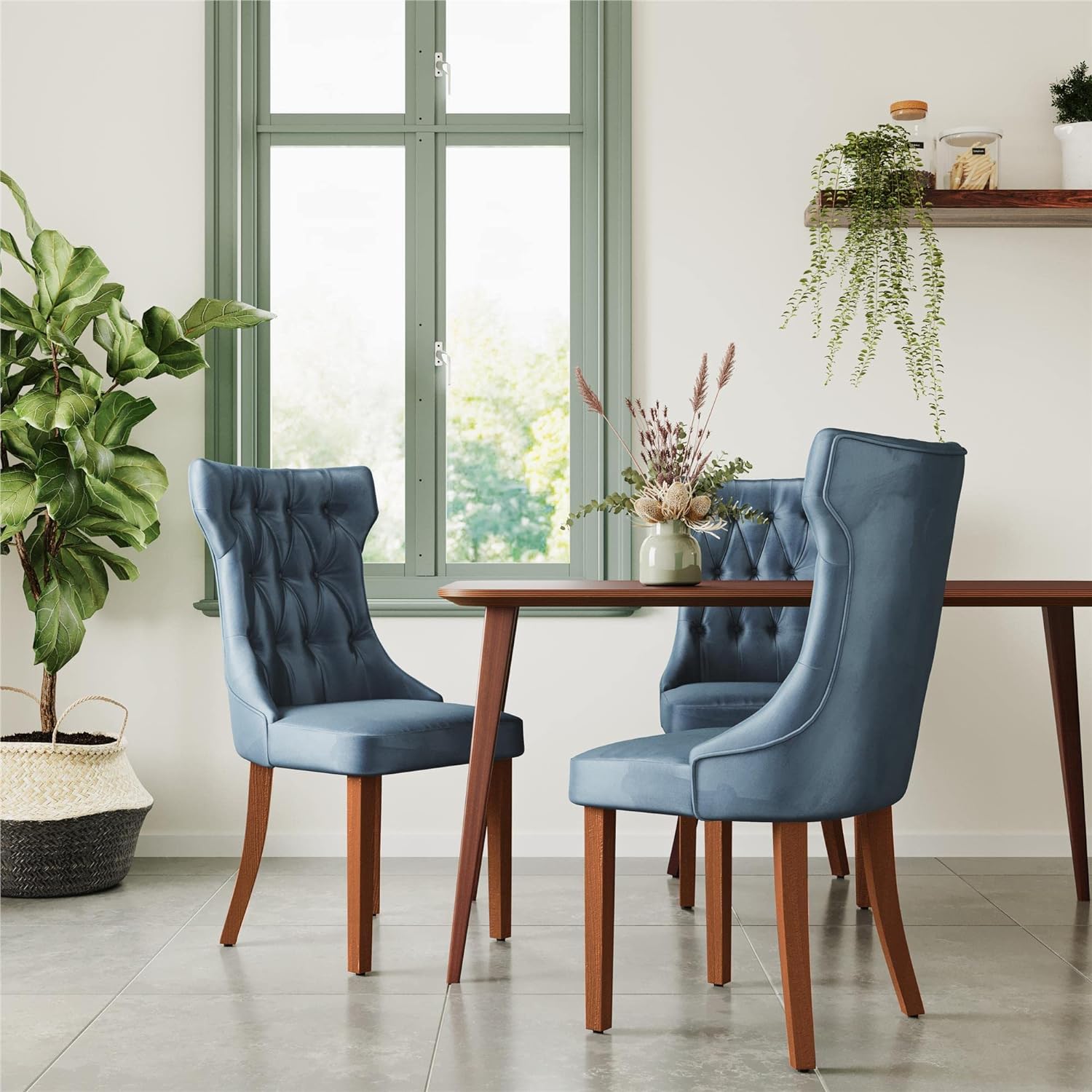 DHP Clairborne Dining Chair, Set of 2, Navy Velvet