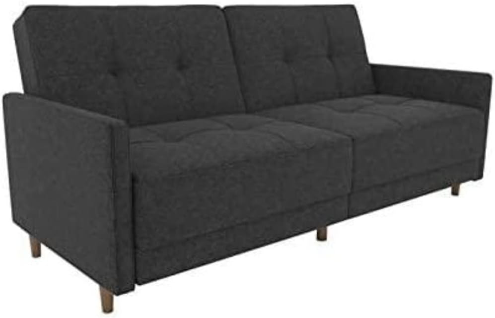 DHP Andora Coil Futon Sofa Bed Couch with Mid Century Modern Design - Grey Linen