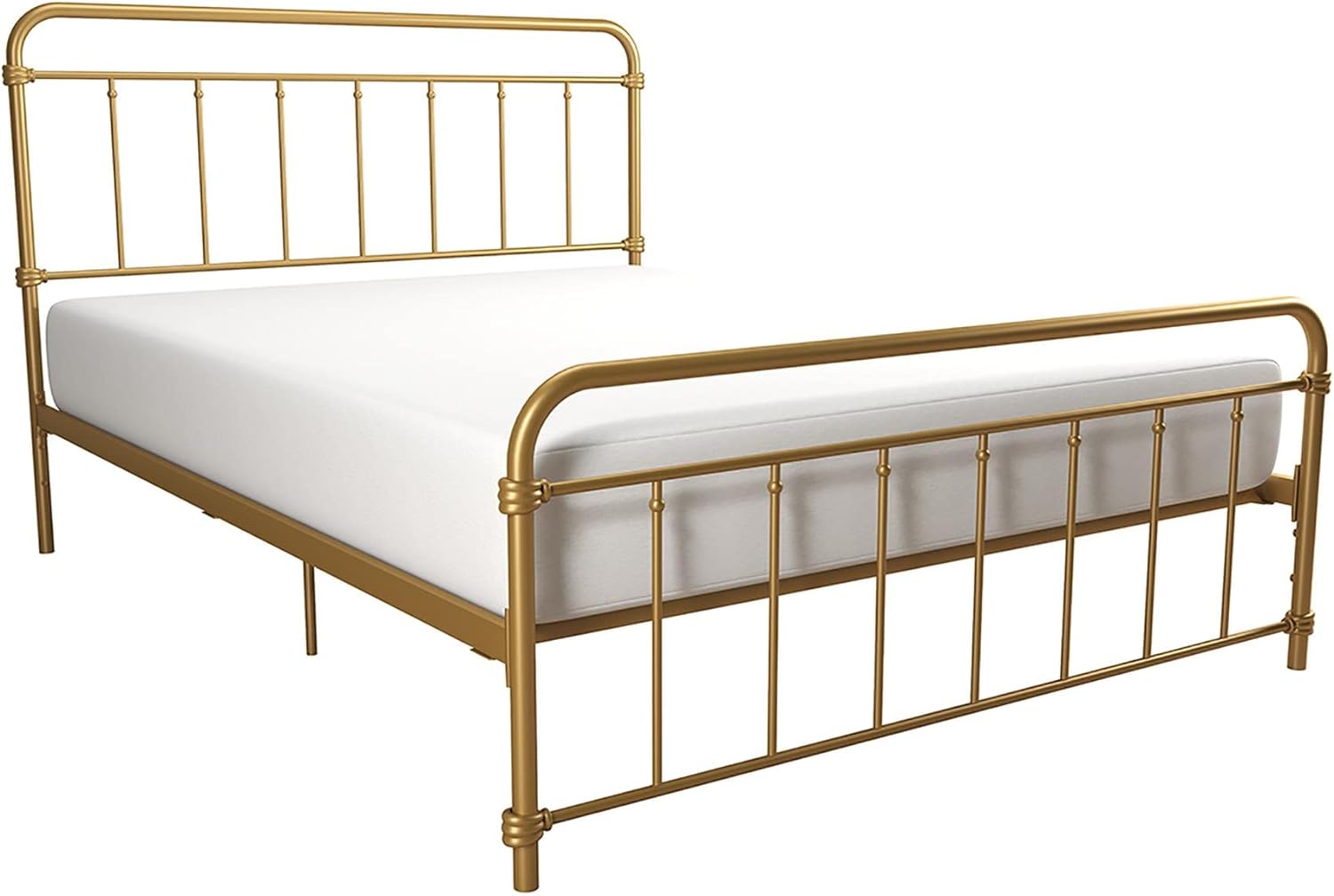 DHP Winston Metal Platform Bed with Rustic Design and Curved Edge Headboard and Footboard, Adjustable Base Height for Underbed Storage, No Box Spring Needed, Full, Gold