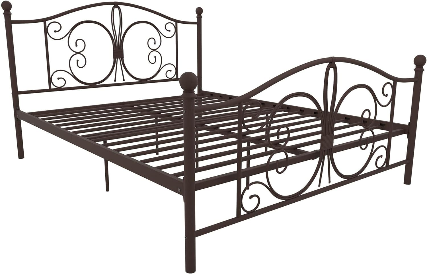 DHP Bombay Metal Platform Bed with Parisian Style Headboard and Footboard, Adjustable Base Height for Underbed Storage, No Box Spring Needed, Queen, Bronze