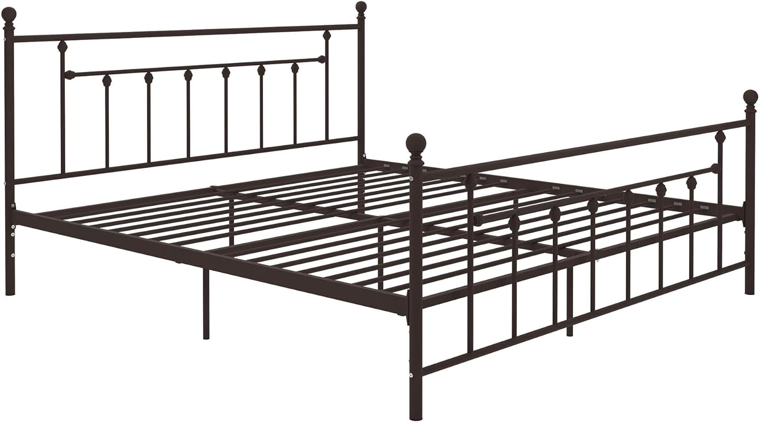 DHP Manila Metal Bed with Round Finial Post Headboard and Footboard, Adjustable Base Height for Underbed Storage, No Box Spring Needed, King, Bronze