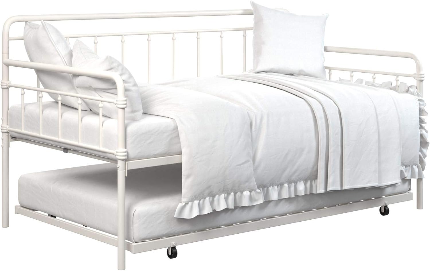 DHP Winston Modern Metal Daybed with Trundle, Twin Size Frame, White