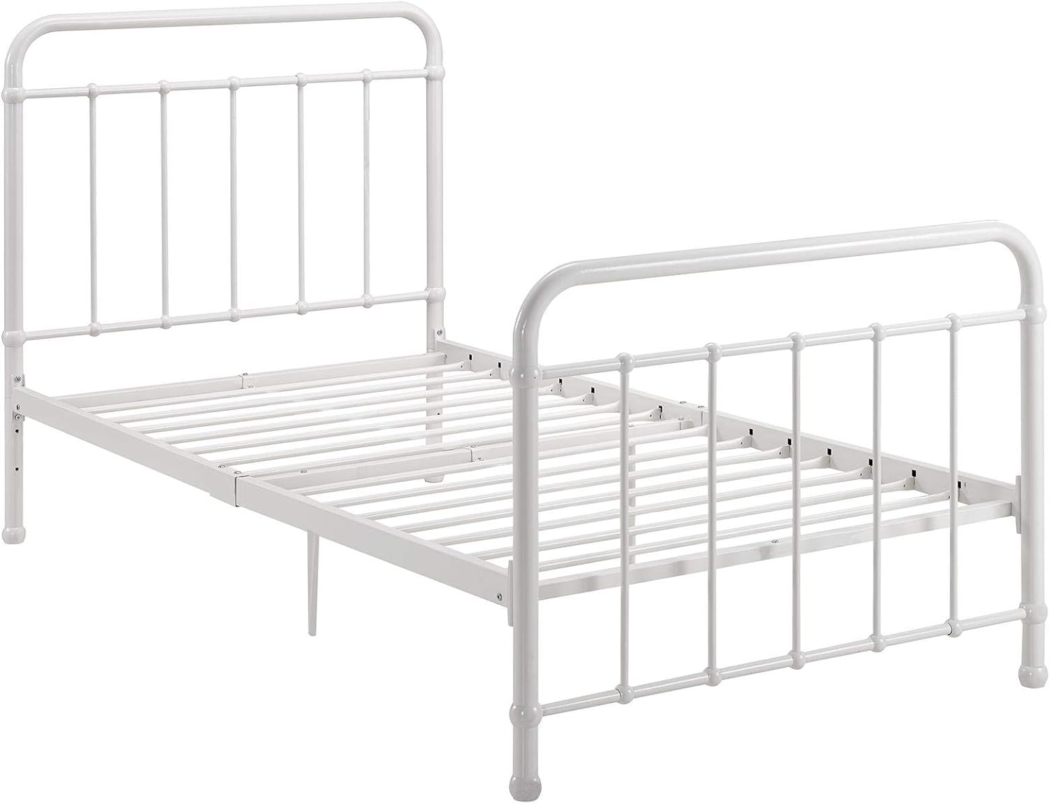 DHP Beaumont Iron Metal Platform Bed with Transitional Design Headboard and Footboard, Adustable Base Height for Underbed Storage, No Box Spring Needed, Queen, White