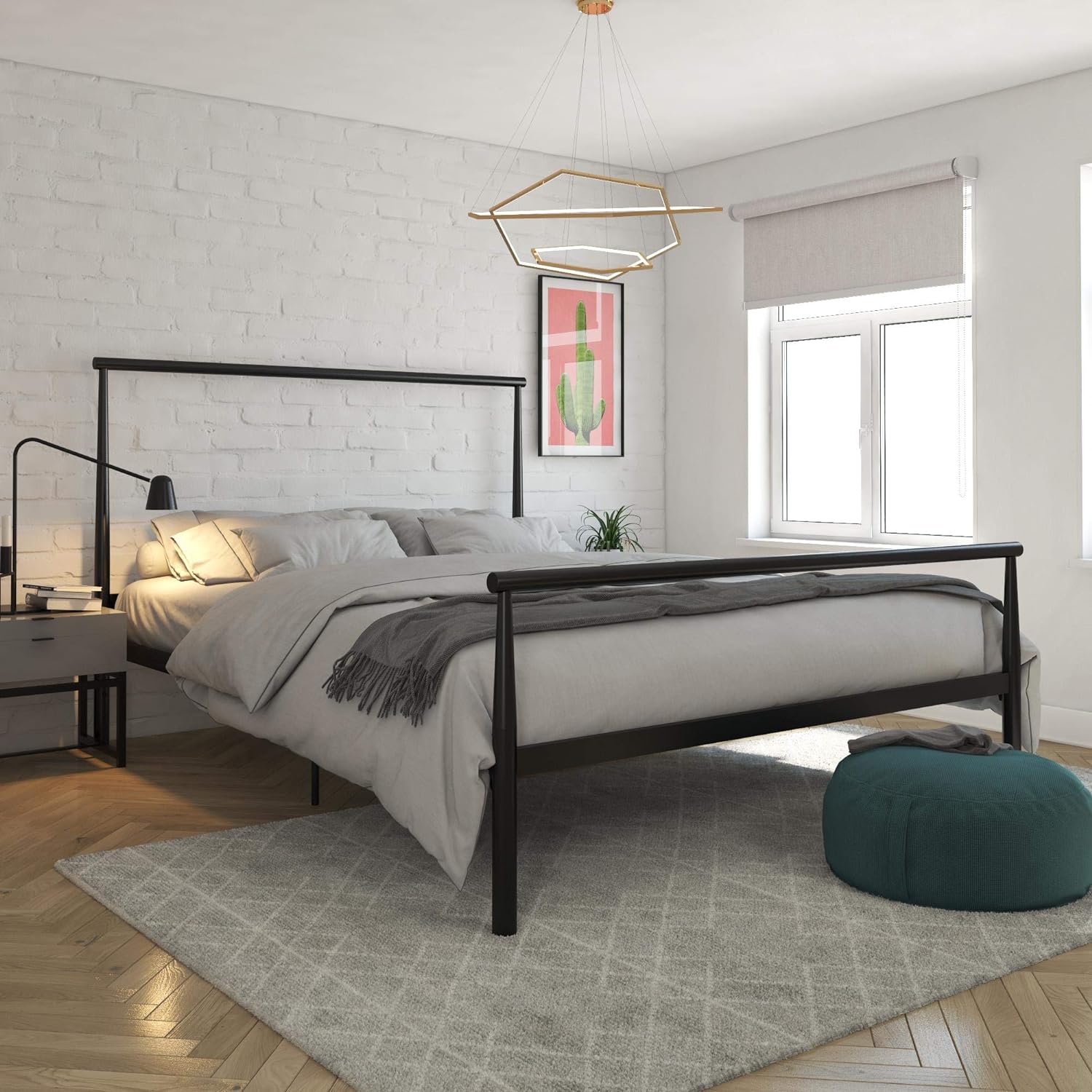 DHP Calixa Modern Metal Bed Frame, Industrial Minimalist Design, Full, Black Platform