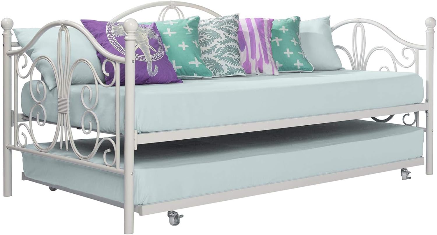 DHP Bombay Metal Twin Size Daybed Frame with Included Twin Size Trundle - White