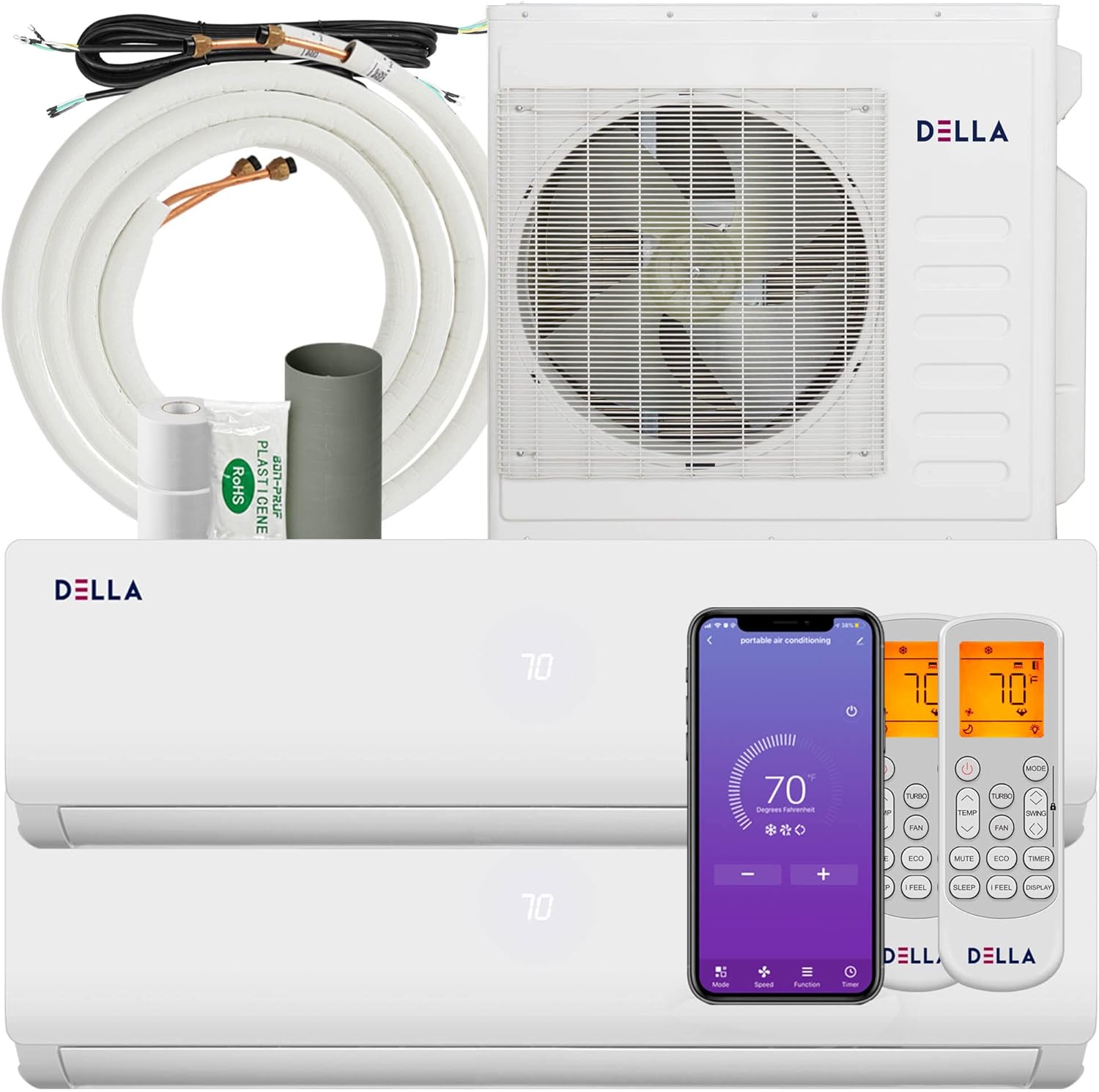 Della 2 Zone 36000 BTU/h 19 SEER2 Ductless Mini Split Inverter Plus System with Heat Pump