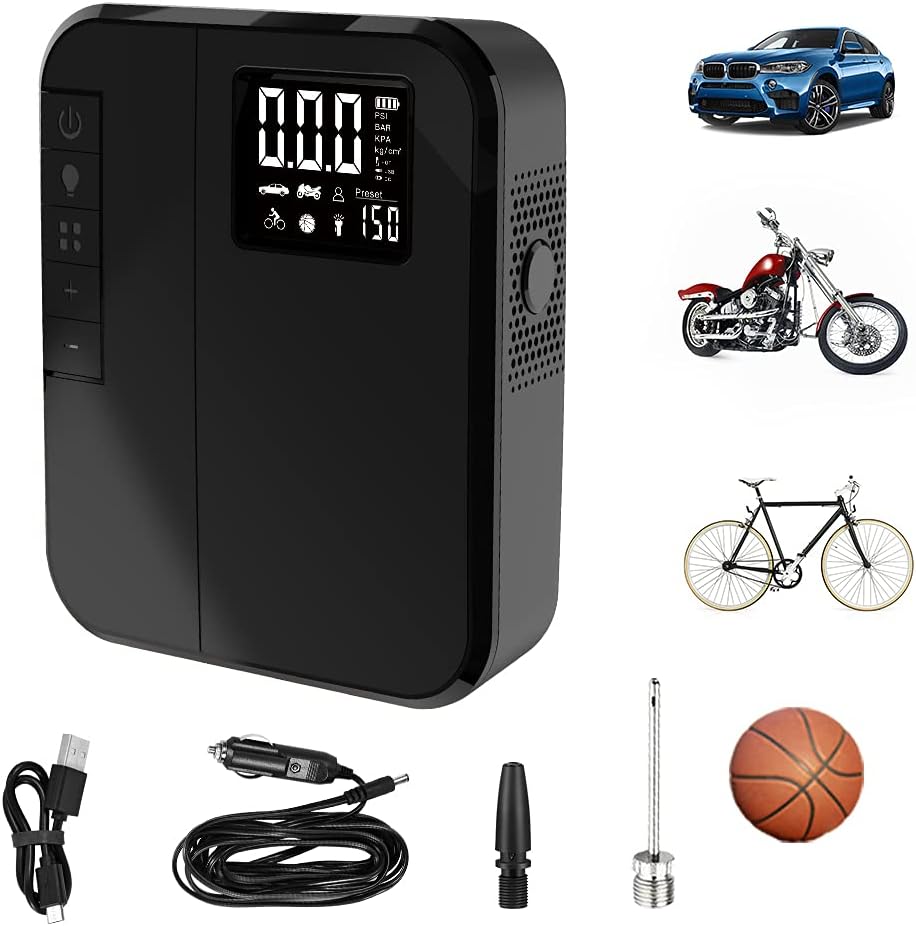 Woowind Tire Inflator Portable Air Compressor, Electric Rechargeable Cordless Tire Inflator Pump for Car,Bicycle,Motorcycle Tires and Balls(Black)