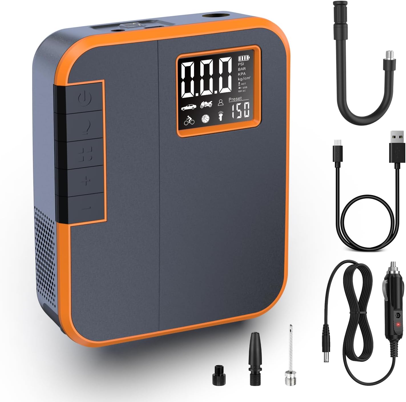 Woowind Tire Inflator Portable Air Compressor, Electric Rechargeable Cordless Tire Inflator Pump for Car,Bicycle,Motorcycle Tires and Balls(Orange)