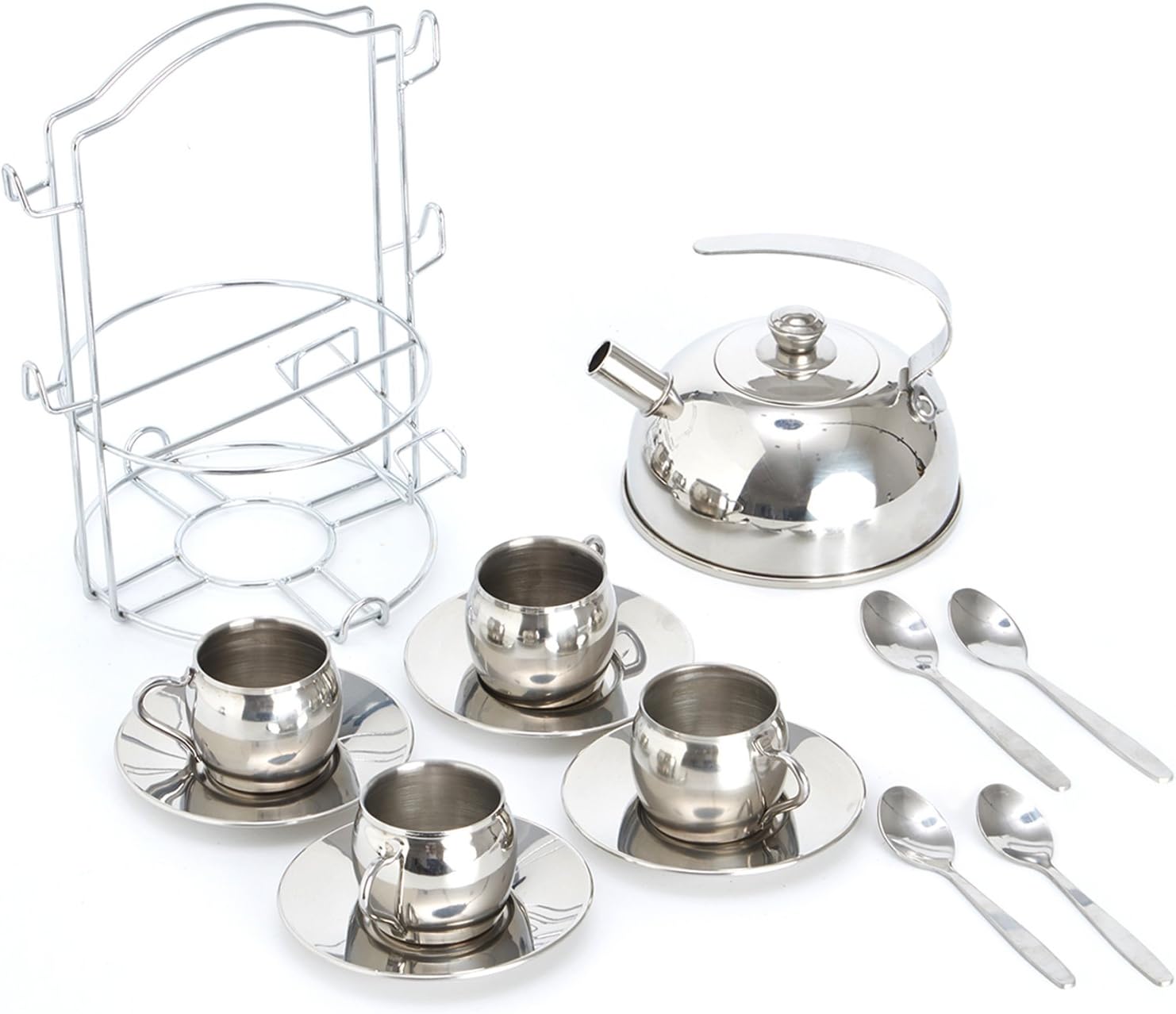 Timy Kids Tea Party Set 14pcs for Girls, BPA Free Stainless Steel Tea Set Pretend Kitchen Toys