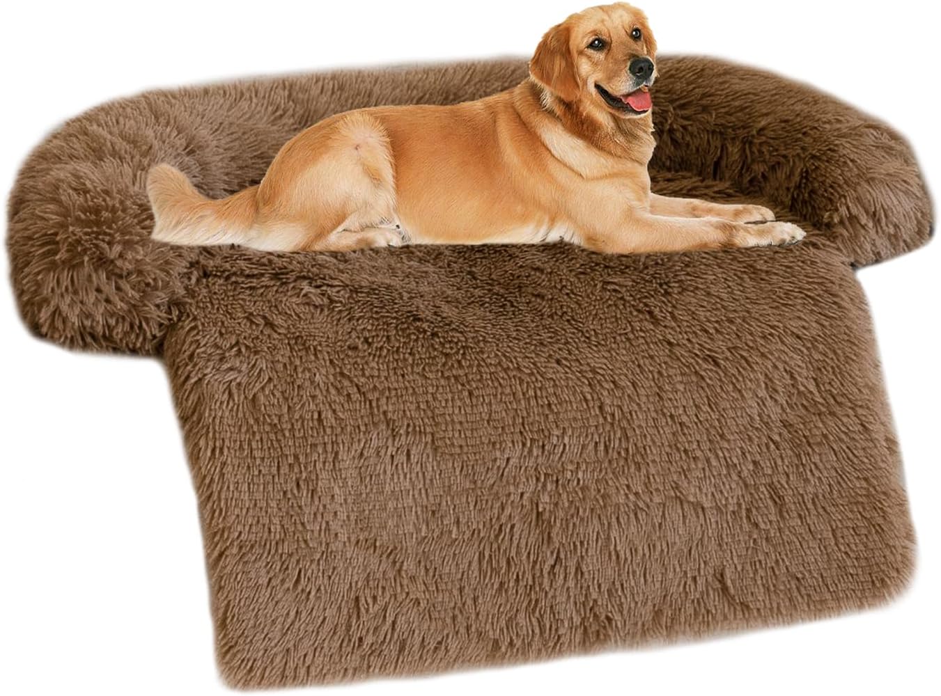 WELLYELO Dog Couch Bed 45In Calming Dog Bed Dog Sofa Couch Beds for Extra Large Dogs and Cats Fluffy Plush Dog Mats for Furniture Protector with Washable Cover (45x37x6, Brown)