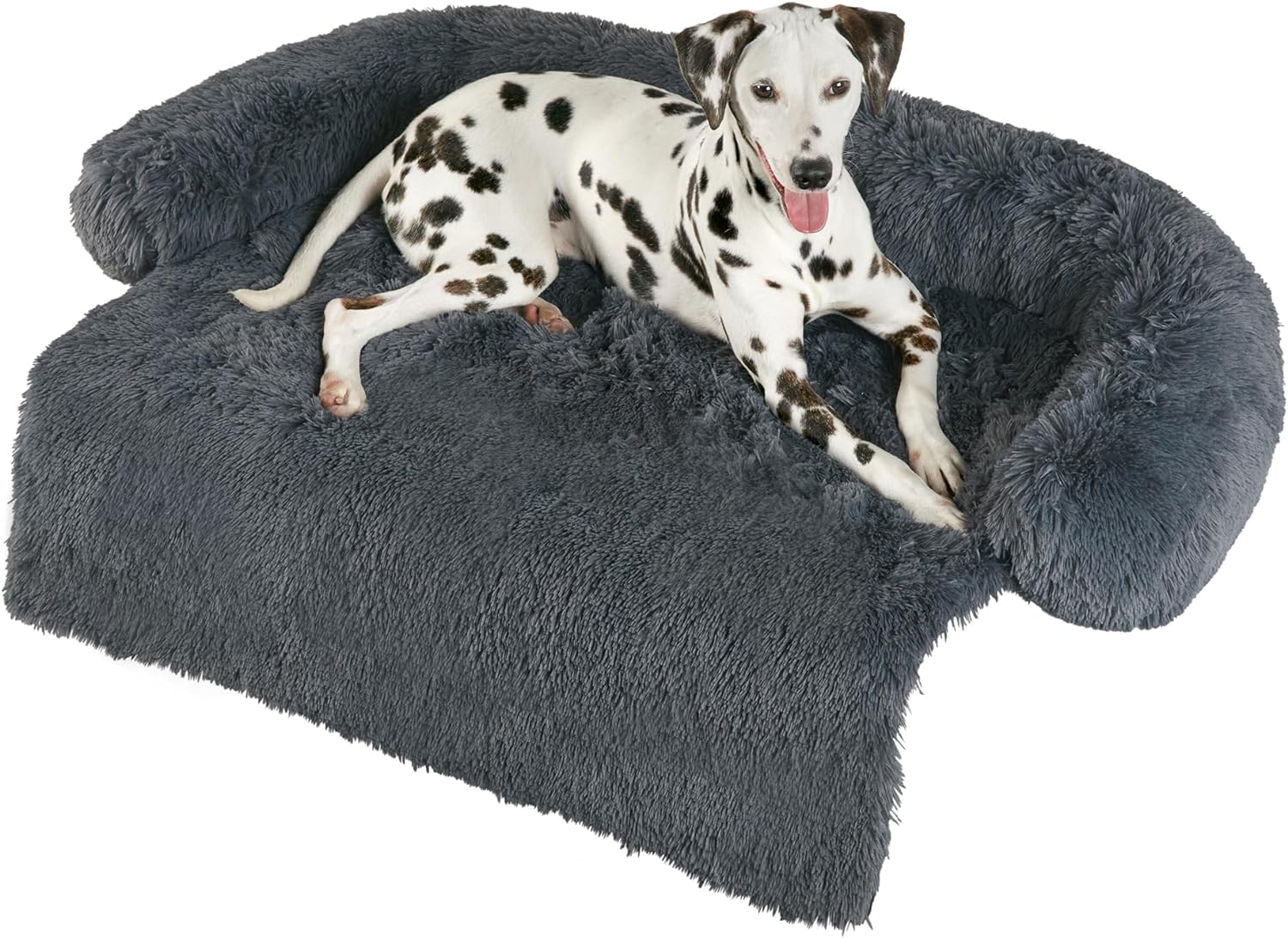 Codi Dog Bed for Couch - Calming Dog Beds for Large Dogs, Fluffy Plush Bed for Pets, Anti Anxiety Dog Bed with Removable Washable Cover for Dogs and Cats, Dark Grey, 41x37x6 inches