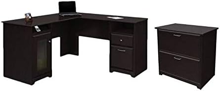 2 Piece Office Set with L Shape Desk and Filing Cabinet in Espresso Oak