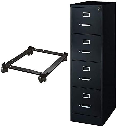 Home Square Fully Assembled 4 Drawer 22" Deep Letter File Cabinet in Black with File Caddy