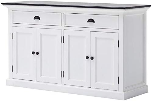 Home Square Set of 2 Storage Kitchen Buffet with Drawers and Sliding Door in White