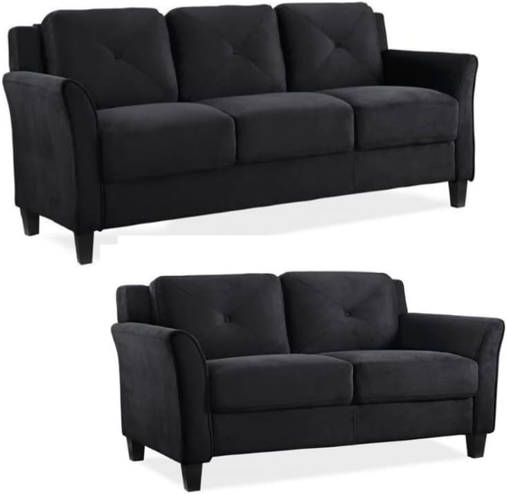 Home Square Transitional 2 Piece Set with Sofa and Loveseat in Black