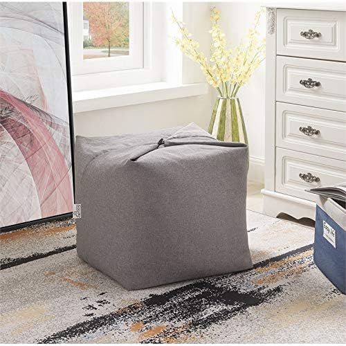 Home Square Set of 2 Magic Pouf Grey Linen Beanbag 3 in 1 Ottoman Chair Pillow