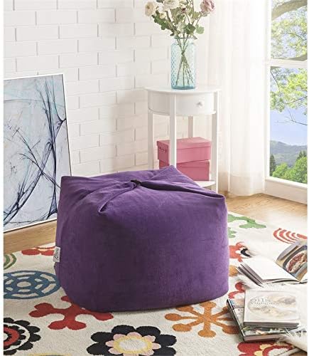 Home Square Set of 2 Pouf Purple Beanbag Microplush 3 in 1 Ottoman Chair Pillow