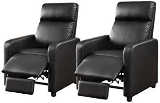 (Set of 2) Leather Push Back Home Theatre Recliner in Black