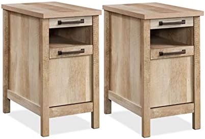 Home Sqaure Set of 2 End Table/Side Table with Pull-Out Shelf and One Drawer in Lintel Oak