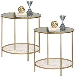 Home Square 2 Piece Living Room Set with 2 Round Glass Top End Tables in Satin Gold