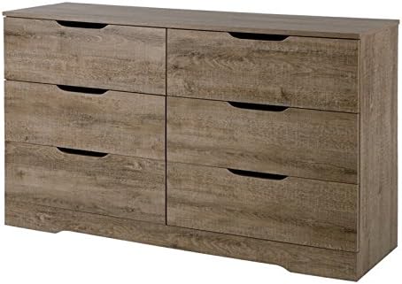 Home Square 3 Piece Modern Bedroom Furniture Set - 6 Drawer Double Bedroom Dresser / 5 Tall Chest of Drawers for Bedroom/Small Nightstand with Drawer and Shelf/Weathered Oak