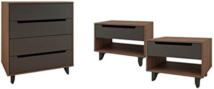 Home Square 3 Piece Set with Chest and (Set of 2) Night Stand in Charcoal and Walnut