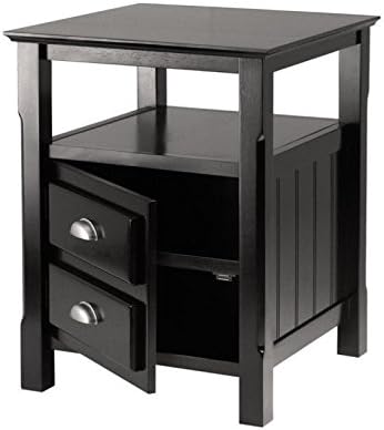 Home Square Set of 2 Nightstand with 2 Drawers in Black