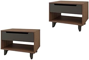 Home Square Modern 1 Drawer Night Stand in Charcoal and Walnut (Set of 2)