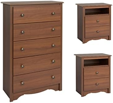 Home Square 3 Piece Bedroom Set with 2 Wooden Nightstands and Chest in Cherry