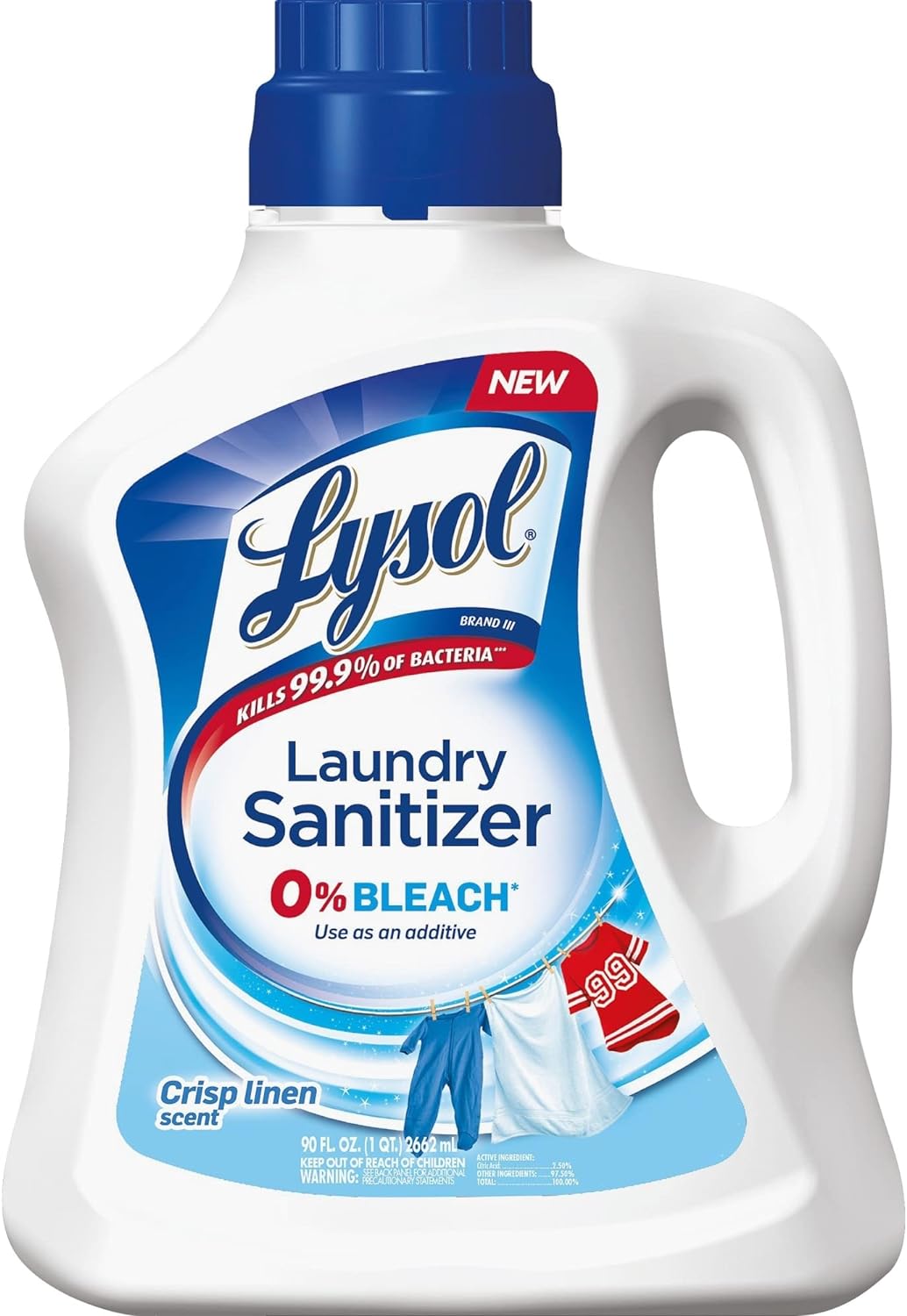 Lysol Laundry Sanitizer Additive, Bacteria-Causing Laundry Odor Eliminator, 0% Bleach Laundry Sanitizer, color, , 90 Fl Oz Crisp Linen