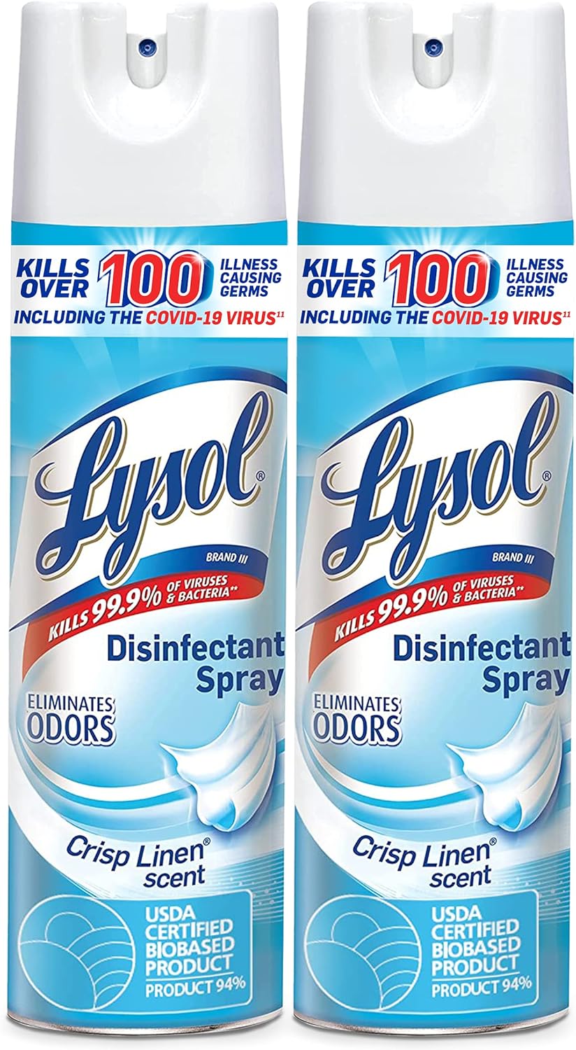 Lysol Disinfectant Spray, Sanitizing and Antibacterial Spray, For Disinfecting and Deodorizing, Crisp Linen, 19 Fl. Oz (Pack of 2)