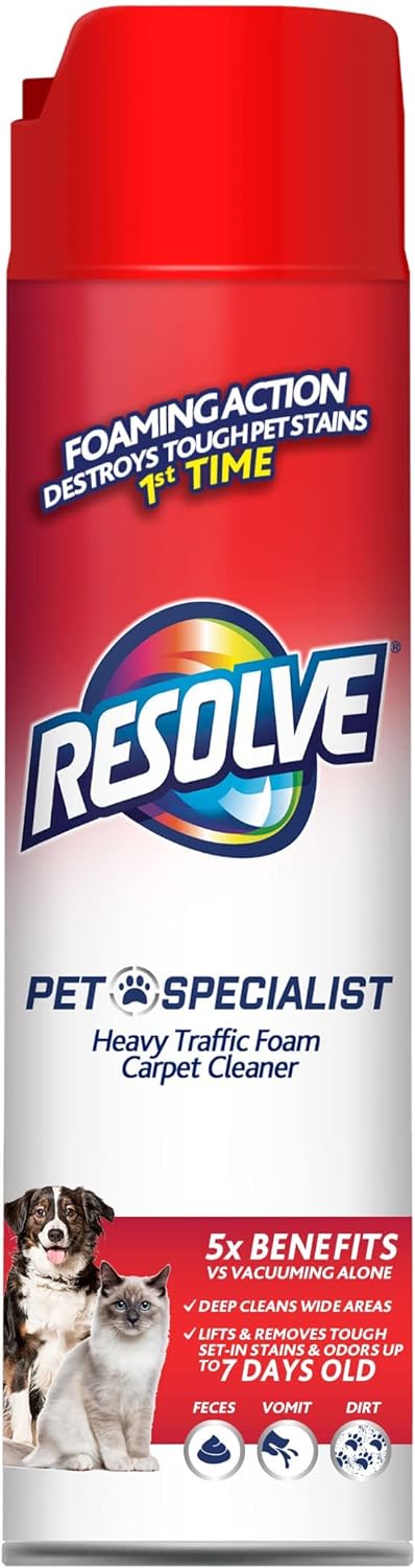 Resolve Pet Specialist Heavy Traffic Foam, Carpet Cleaner, Pet Stain and Odor Remover, 22oz