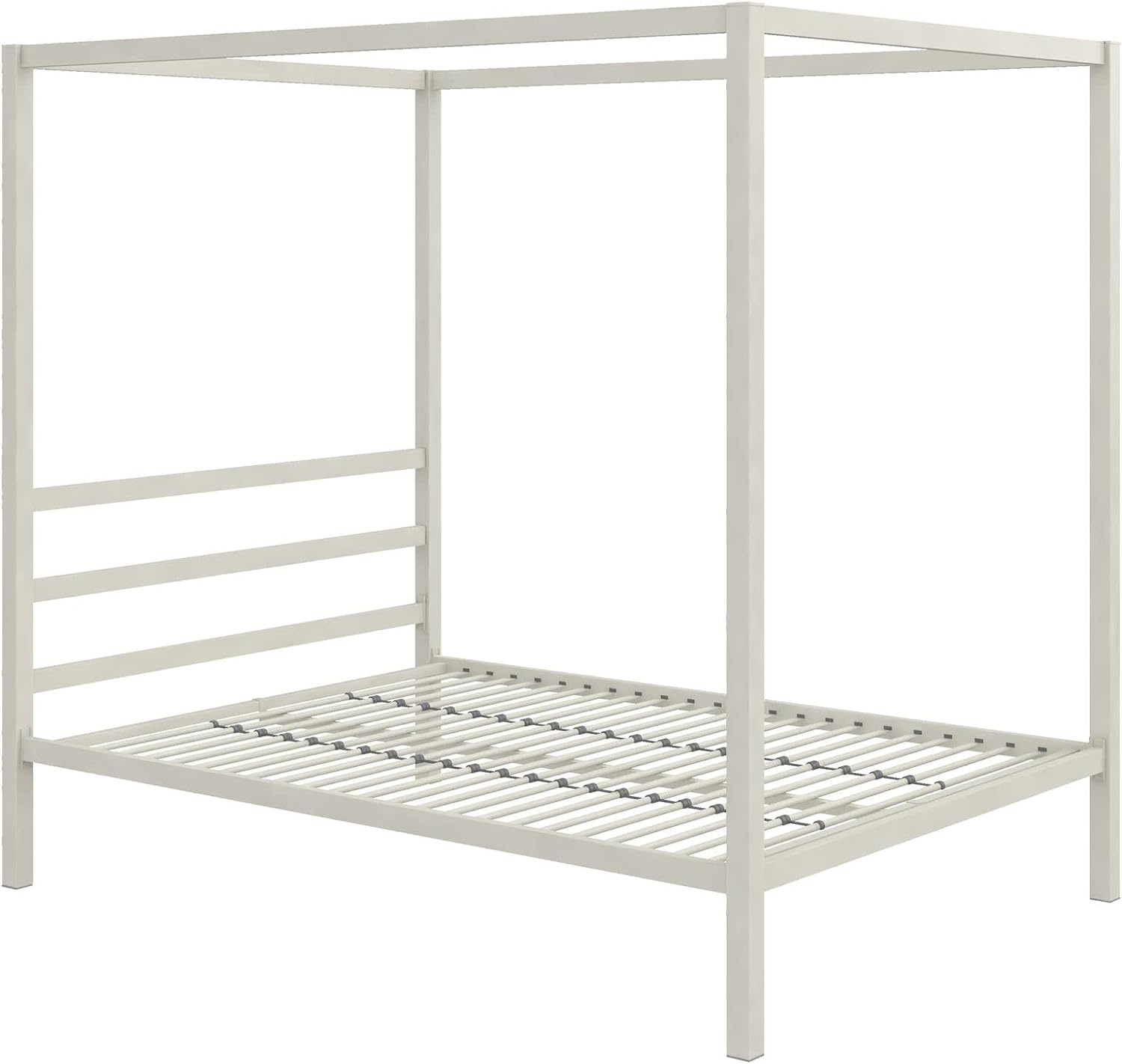 DHP Modern Metal Canopy Platform Bed with Minimalist Headboard and Four Poster Design, Underbed Storage Space, No Box Spring Needed, Full, White