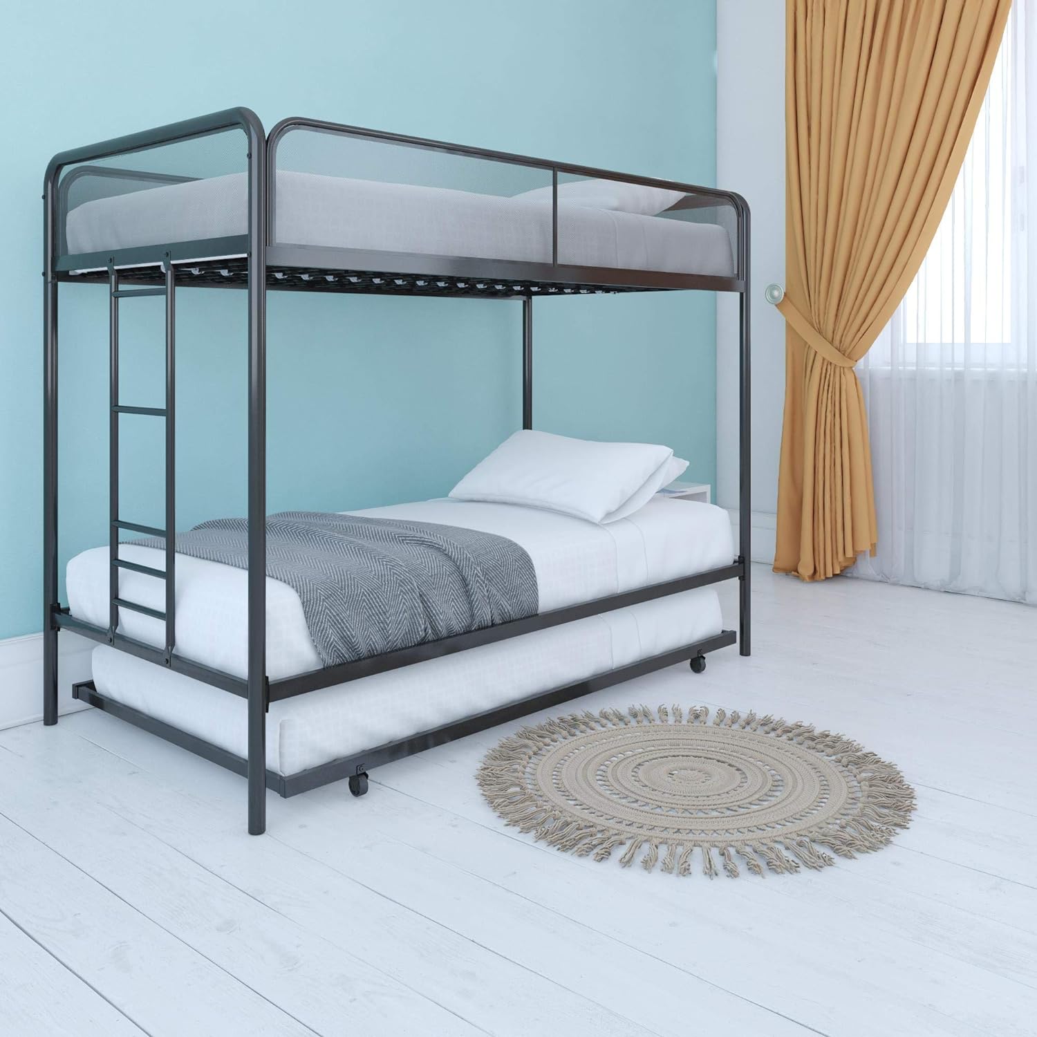 DHP Triple Metal Bunk Bed Frame, Black, Twin