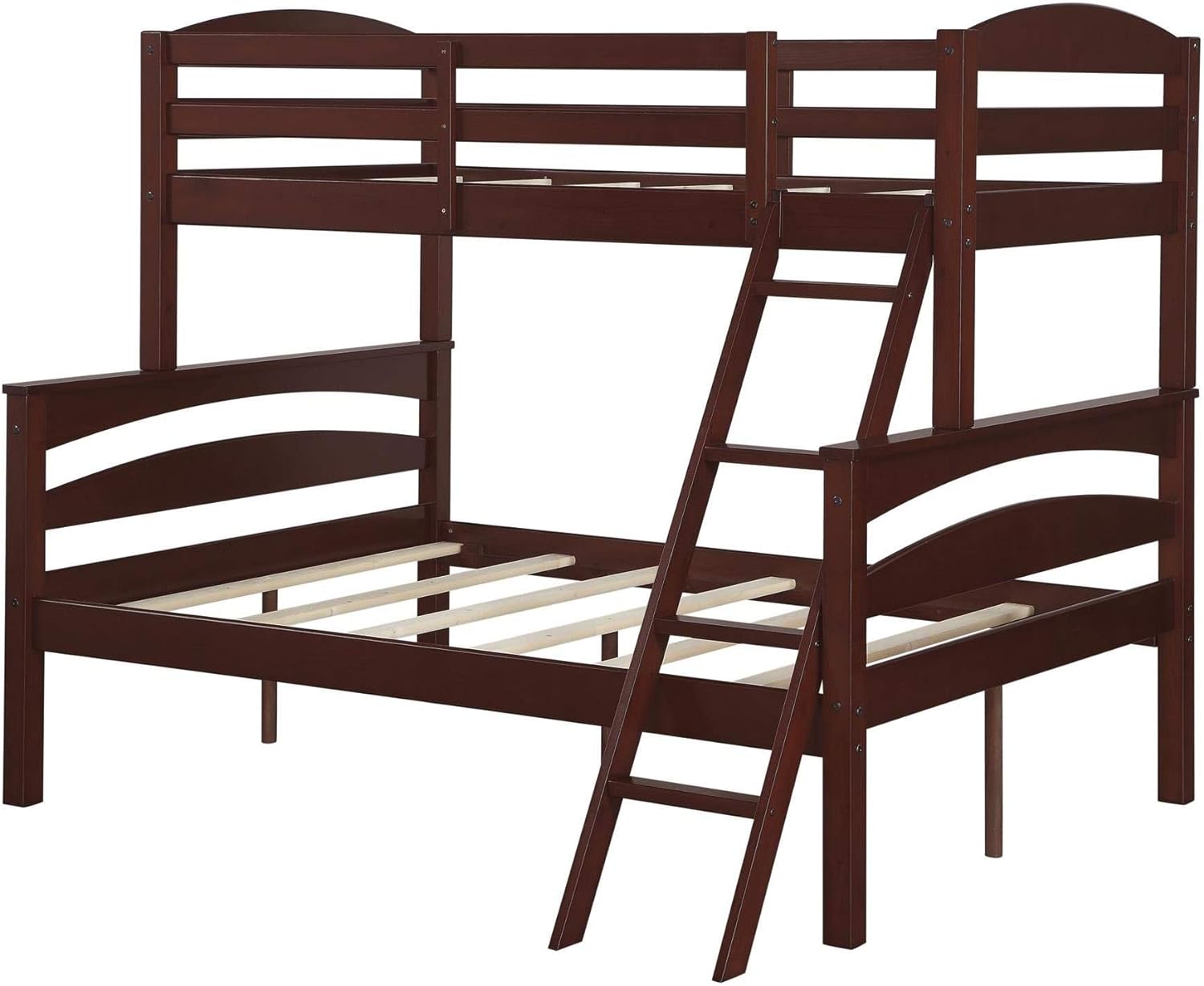 Dorel Living Brady Solid Wood Bunk Beds Twin Over Full with Ladder and Guard Rail, Espresso