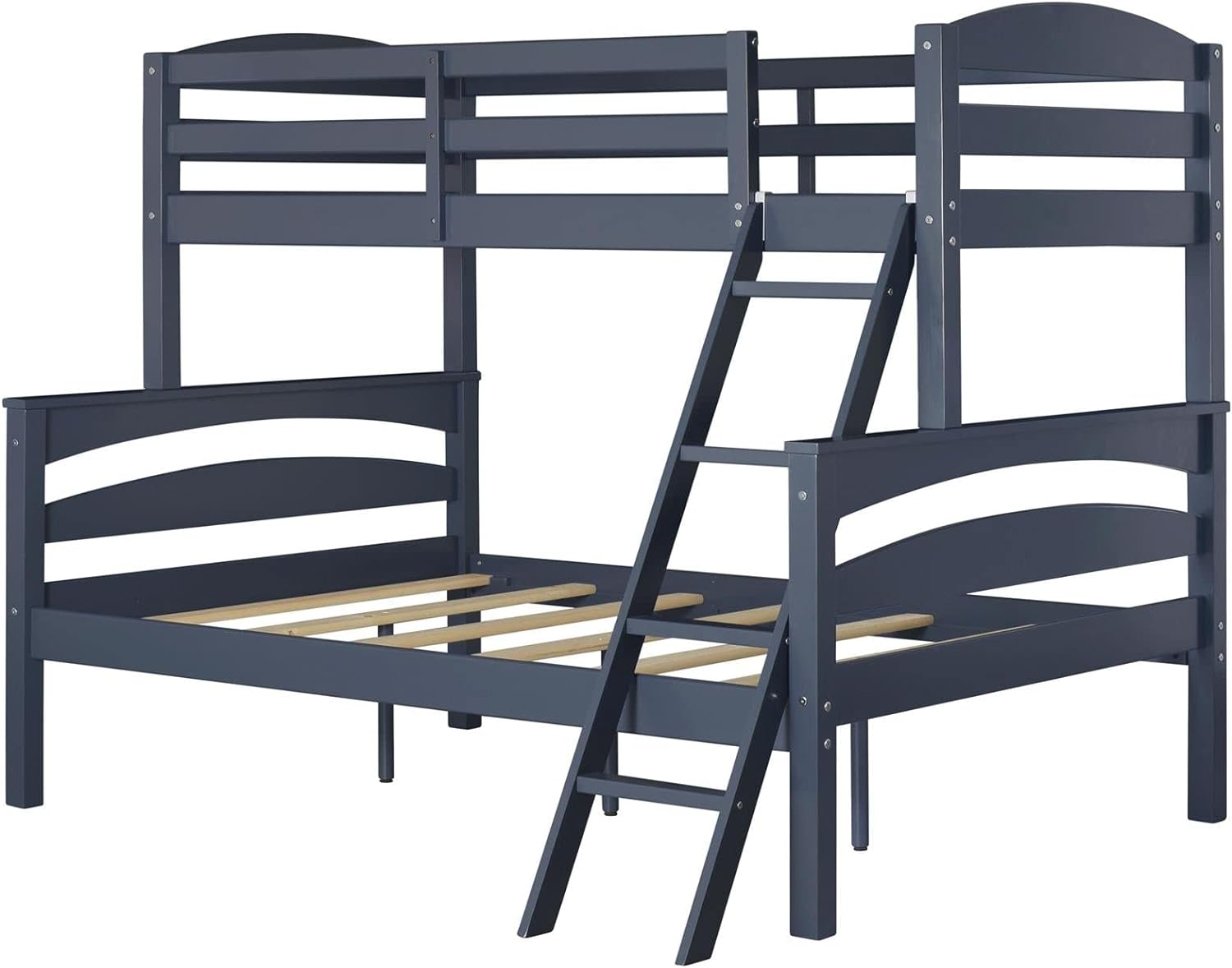 DHP Brady Solid Wood Bunk Beds with Ladder and Guard Rail, Twin Over Full, Graphite