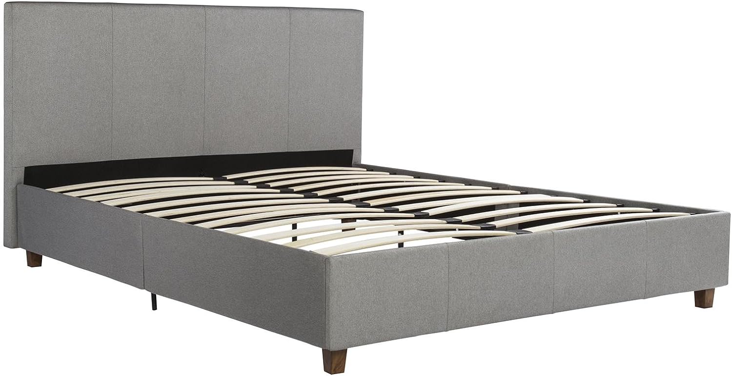 DHP Maddie Upholstered Platform Bed Frame, Grey Linen, Queen