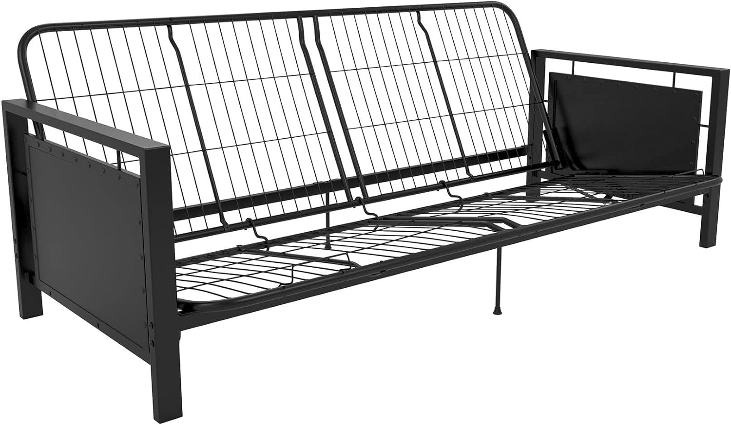 DHP Henley Metal Arm Futon Frame, Industrial Loft Design, Converts to Sleeper, Black Sturdy Metal