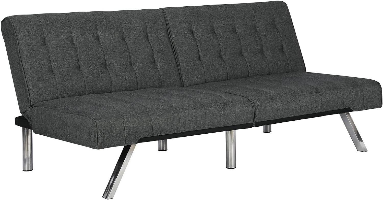 DHP Emily Futon With Chrome Legs, Grey Linen