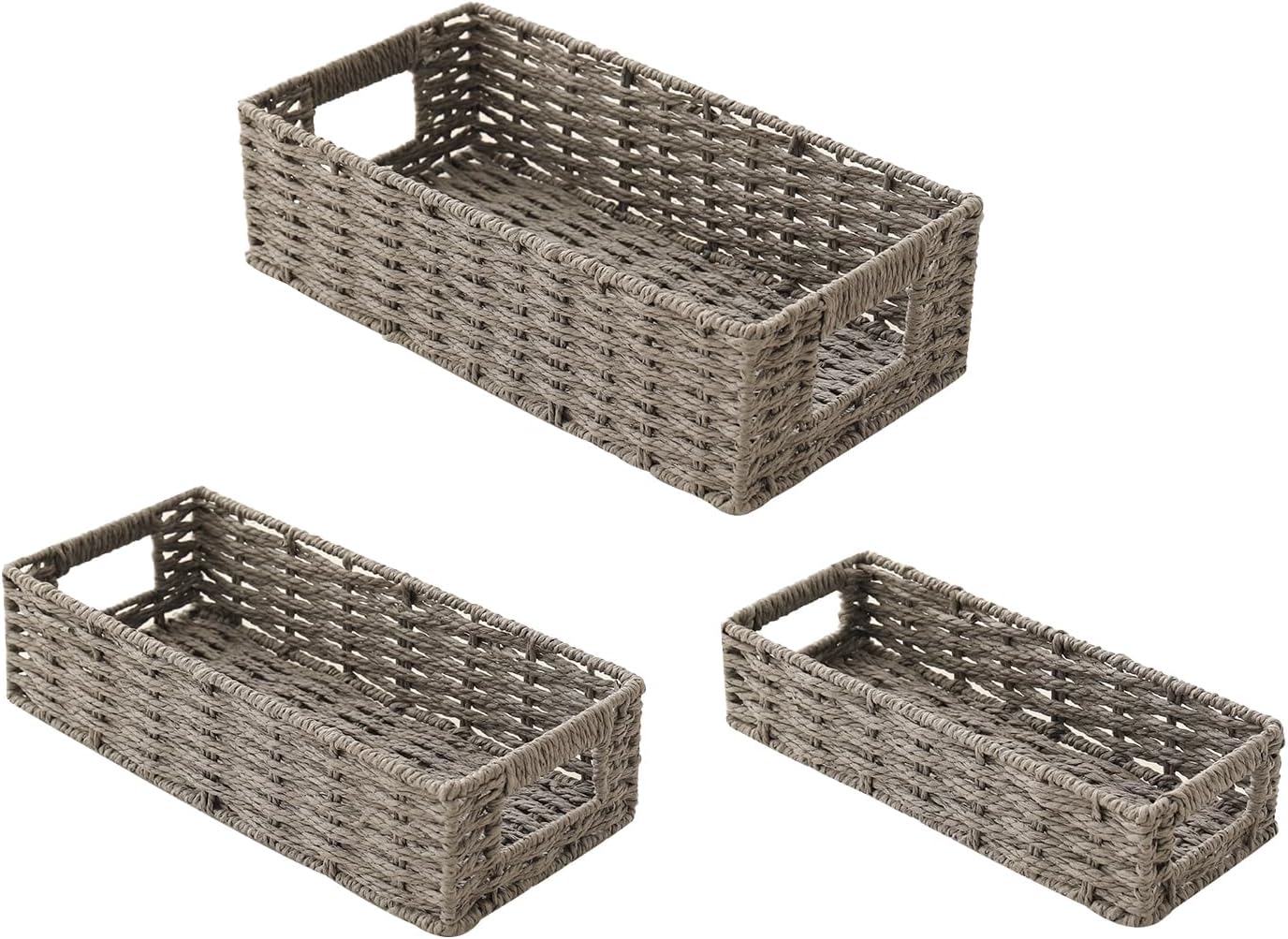 BMWEI Woven Storage Baskets, 3 Set Small Storage Basket with Handle for Organizing Decorative Bathroom, Living room, Bedroom and Kitchen(Paper Rope)