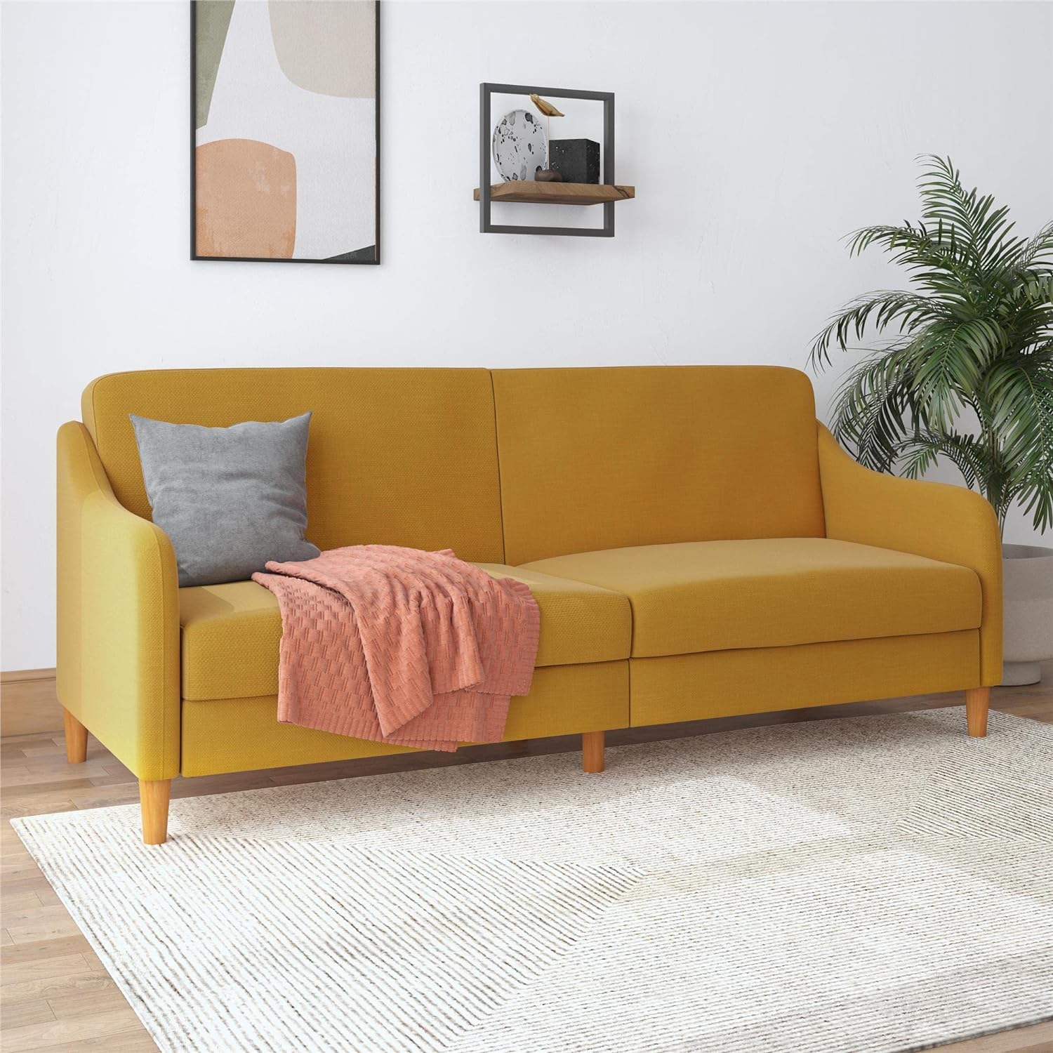 DHP Jasper Coil, Multi-Position Design, Mustard Yellow Linen Futon, Twin