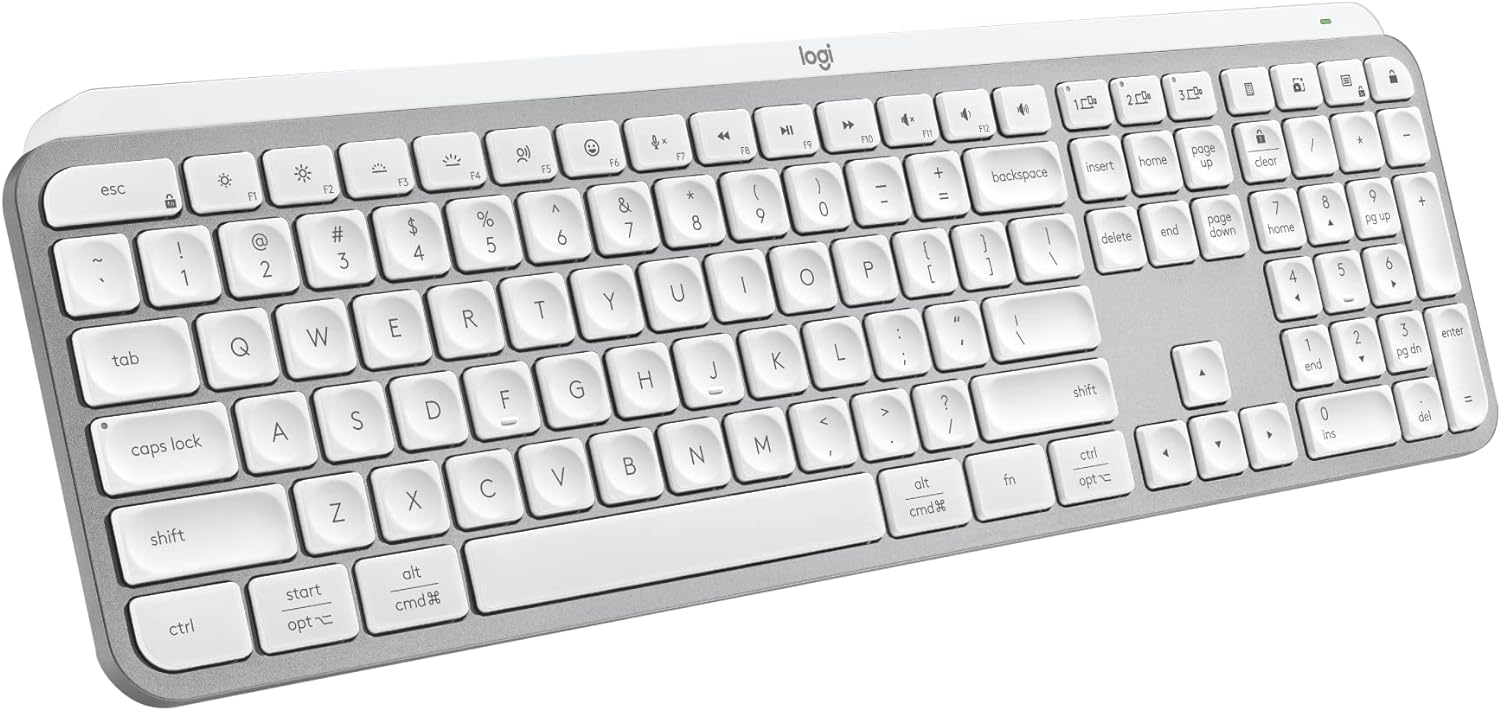 Logitech MX Keys S Wireless Keyboard, Low Profile Quiet Typing, Backlighting, Bluetooth, USB C Rechargeable for Windows PC, Linux, Chrome, Mac - Pale Grey With Free Adobe Creative Cloud Subscription