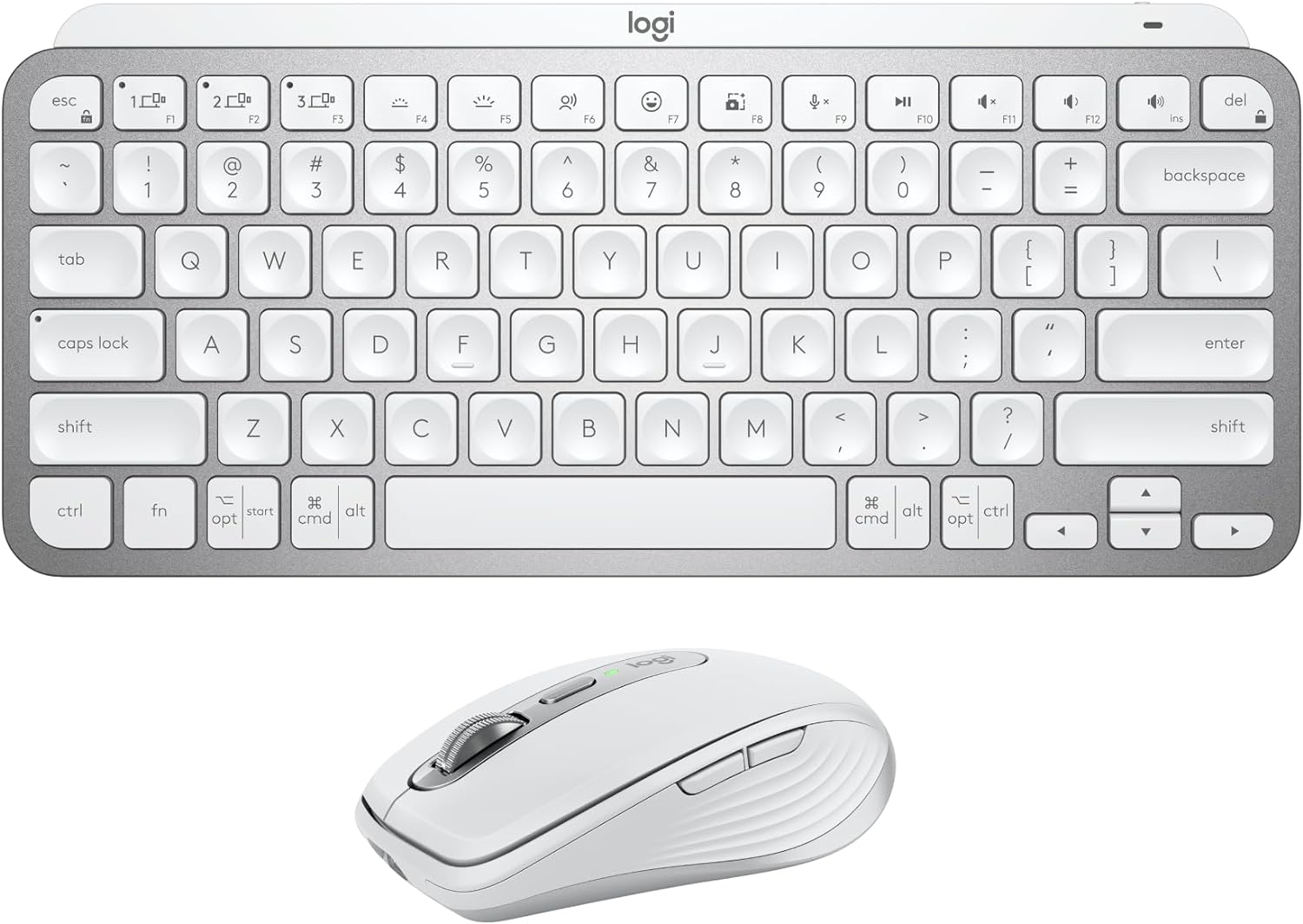 Logitech MX Keys Mini Keyboard + MX Anywhere 3S Wireless Mouse - Fluid Typing, Backlit Keys, Fast Scrolling, USB-C, Bluetooth, Compact, Multi-OS Compatiblei - Pale Grey